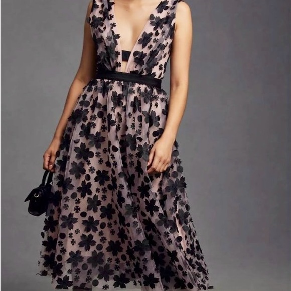 Anthropologie Black Plunge Midi Dress - Picture 1 of 7